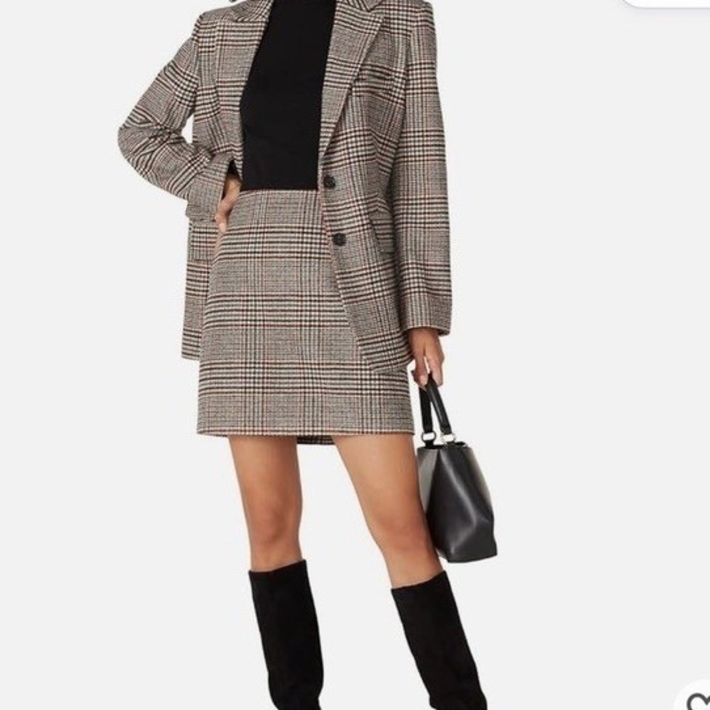 Thakoon‎ Collective Brown Plaid Wool Blend Mini Skirt Size 12 Glen Check A-Line